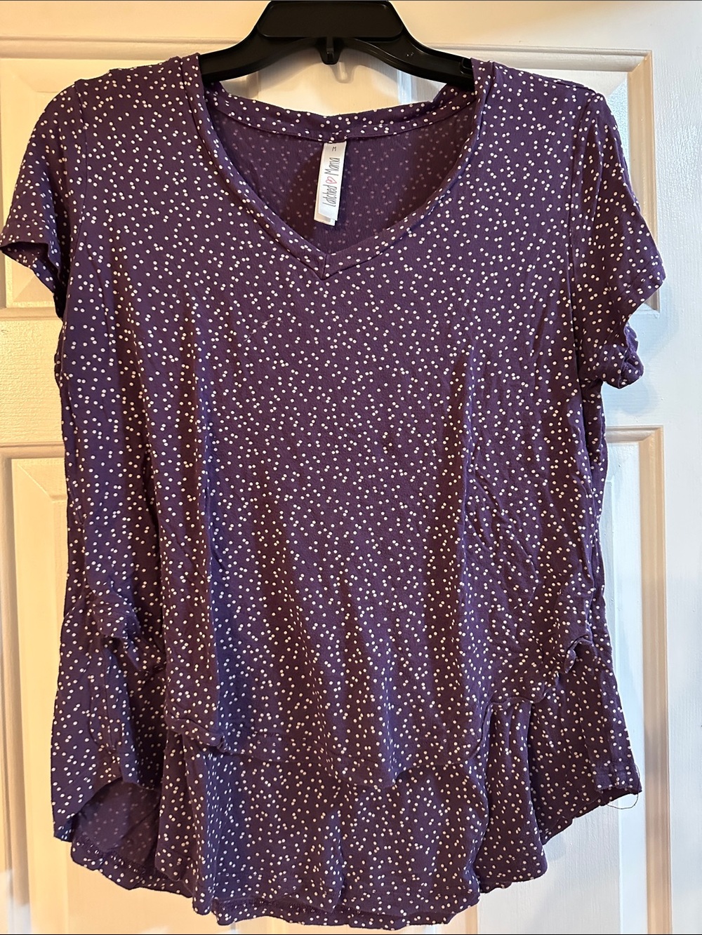 Latched Mama Purple V-Neck Short Sleeve Dot Print Tee